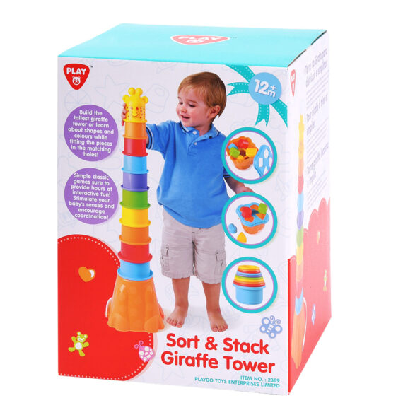 TEDDIES Vkladačka + kubus pyramída žirafa 2v1 12m+