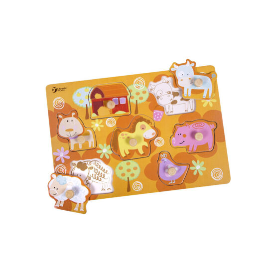 TEDDIES Vkladačka/Puzzle doskové obrysové farma drevená 18m+