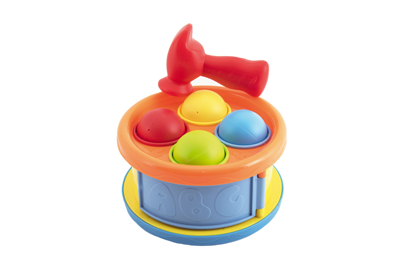TEDDIES Zatĺkačka/Bubienok 2v1 s kladivkom a loptičkami plast 4 ks, 2 farby, 17 cm, 12m+