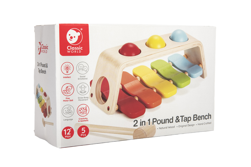 TEDDIES Zatĺkačka/Xylofón 2v1 s kladivkom s guľami drevená 12m+