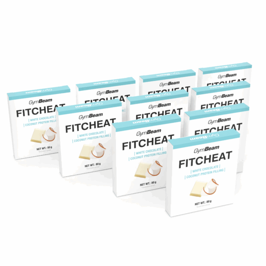 Proteínová čokoláda Fitcheat – GymBeam biela čokoláda kokos 10 x85 g