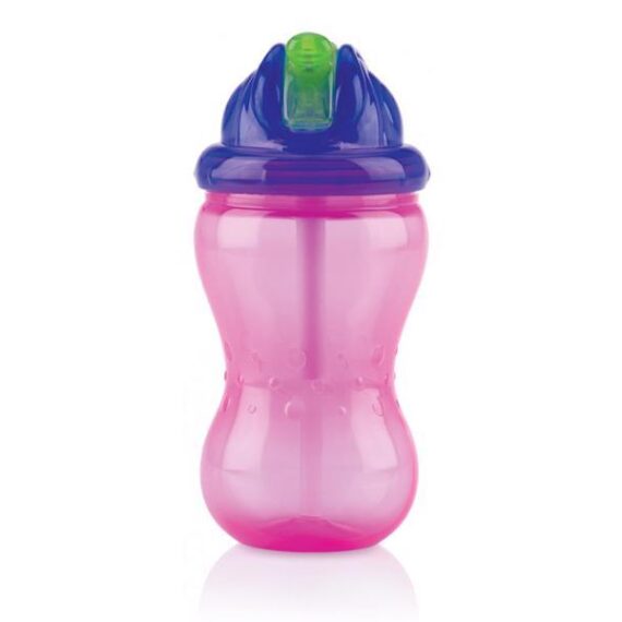 NUBY Hrnček netečúci so sklápacou slamkou a 360ml, 12 m+ fialový