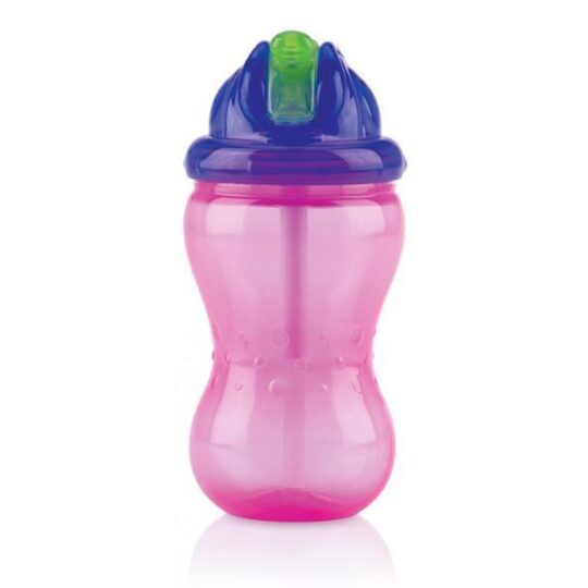 NUBY Hrnček netečúci so sklápacou slamkou a 360ml, 12 m+ fialový