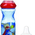 NUBY Netečúca fľaša so silikónovým náustkom 300 ml, 9 m +, modrá s červeným viečkom – superhrdina