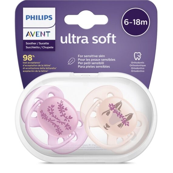 Philips AVENT Cumlík Ultrasoft Premium decor 6-18m dievča 2 ks