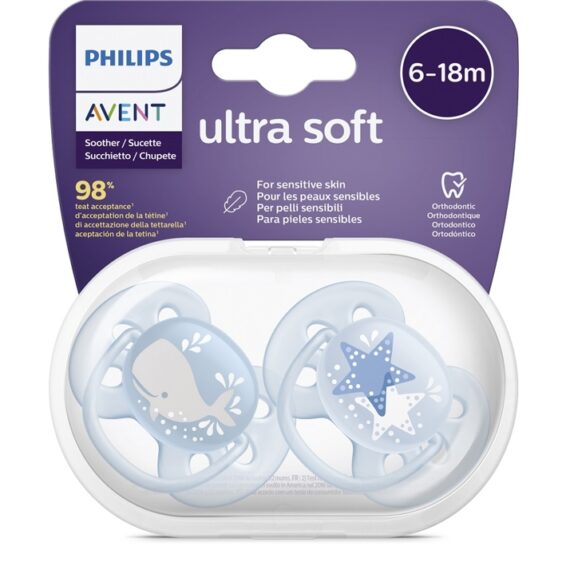 Philips AVENT Cumlík Ultrasoft Premium decor 6-18m chlapec 2 ks