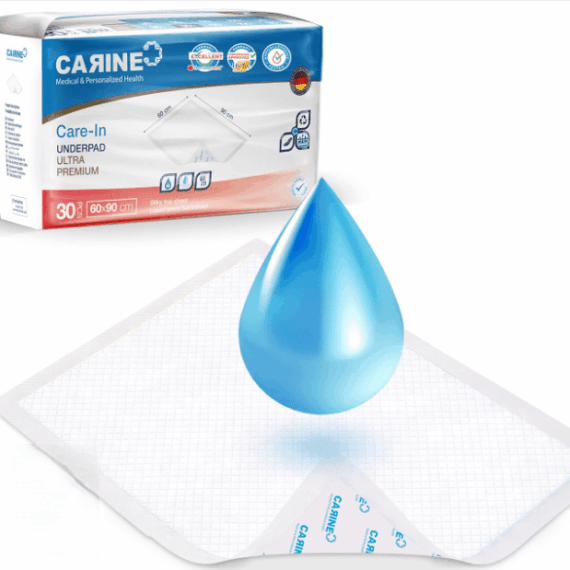 CARINE Jednorazové absorbčné podložky, modré, 60cmx90cm, absorbcia 1000 ml, 30ks