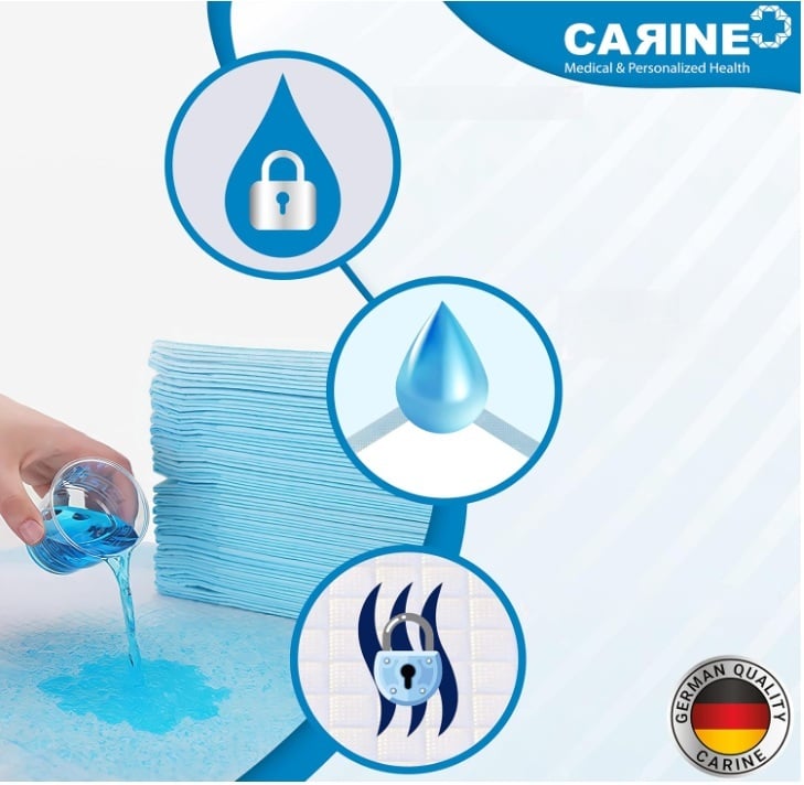 CARINE Jednorazové absorbčné podložky, modré, 60cmx90cm, absorbcia 1000 ml, 90 ks
