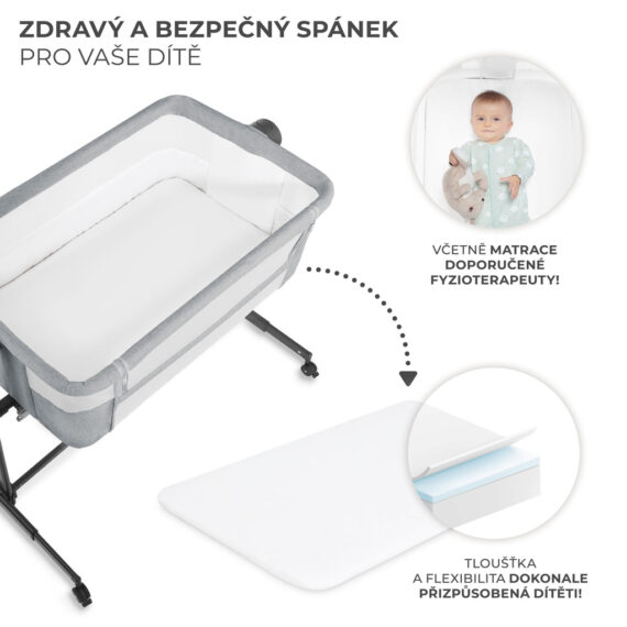 KINDERKRAFT Postieľka detská polohovateľná Nestee Up2 Full Light Grey