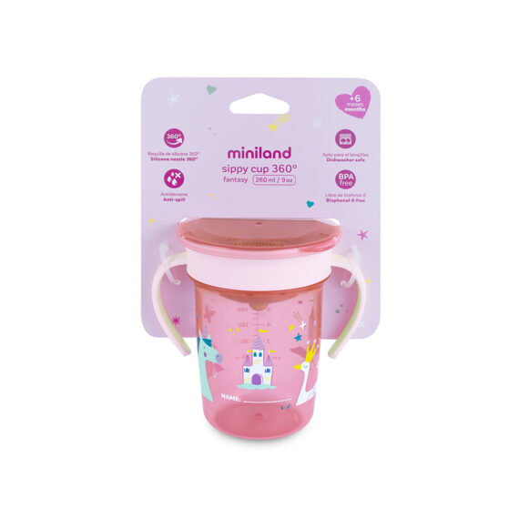 Miniland Náučný pohárik so silikónovým náustkom Jednorožec - 260ml