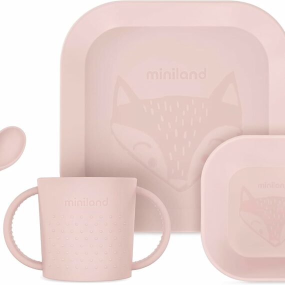 Miniland Dolce 5-dielny set na jedenie pre deti, štvorcový, ružový