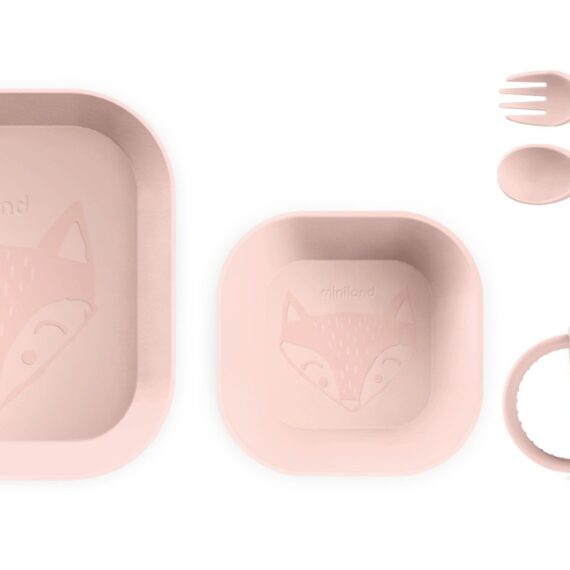 Miniland Dolce 5-dielny set na jedenie pre deti, štvorcový, ružový