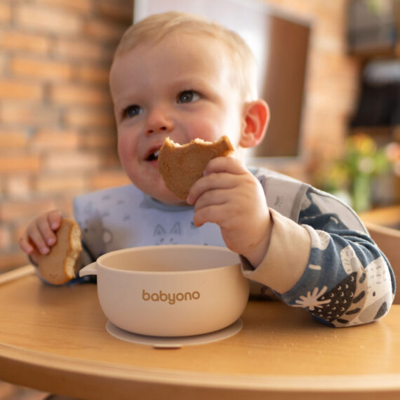 BABYONO Miska silikónová s prísavkou a viečkom béžová 6m+