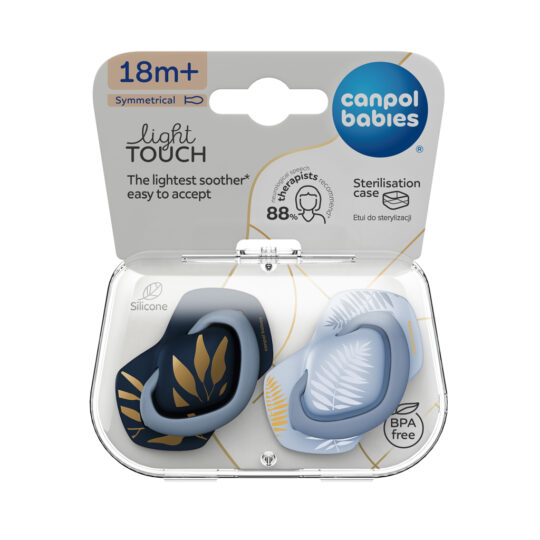 CANPOL BABIES Cumlík silikónový symetrický Light touch GOLD 18m+m 2ks modrý