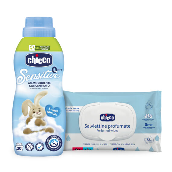 CHICCO Aviváž koncentrovaná Sladký Púder 750 ml + vlhčené obrúsky 72 ks zadarmo