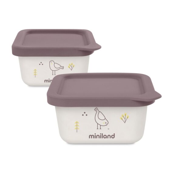 Miniland ECO-friendly Hermetické nádoby na uloženie jedla,  2x400 ml, Vtáčik