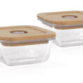 Miniland ECO-friendly Sklenené štvorcové nádoby 2x210 ml s izotermickou taškou, Vtáčik