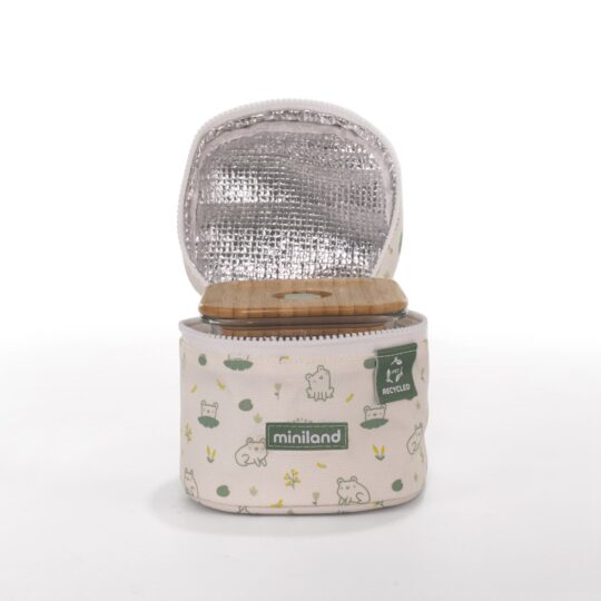 Miniland ECO-friendly Sklenené štvorcové nádoby 2x210 ml s izotermickou taškou, Žabka