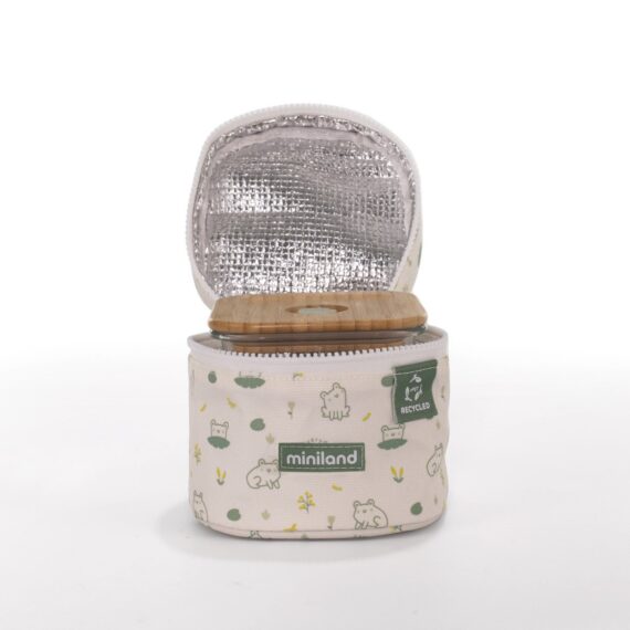 Miniland ECO-friendly Sklenené štvorcové nádoby 2x210 ml s izotermickou taškou, Žabka