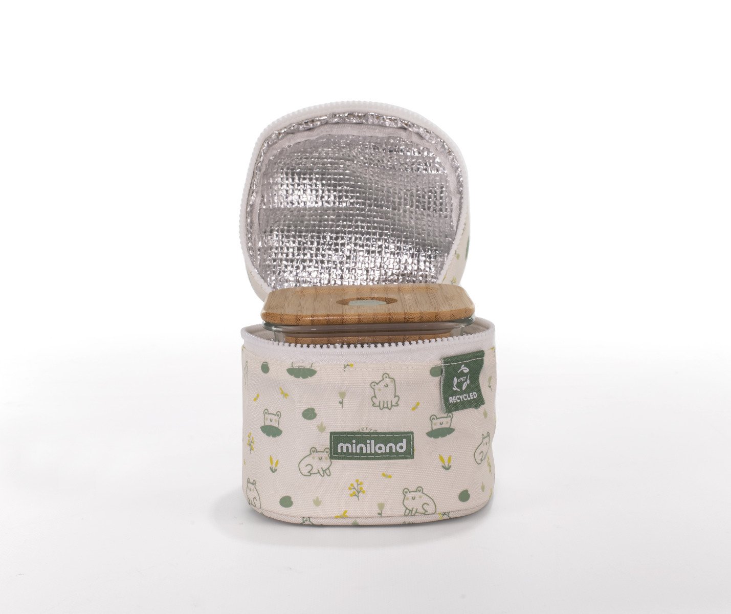 Miniland ECO-friendly Sklenené štvorcové nádoby 2x210 ml s izotermickou taškou, Žabka