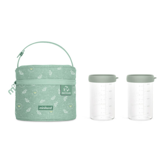 Miniland ECO-friendly Sklenené nádoby 2x250 ml s izotermickou taškou, Žabka