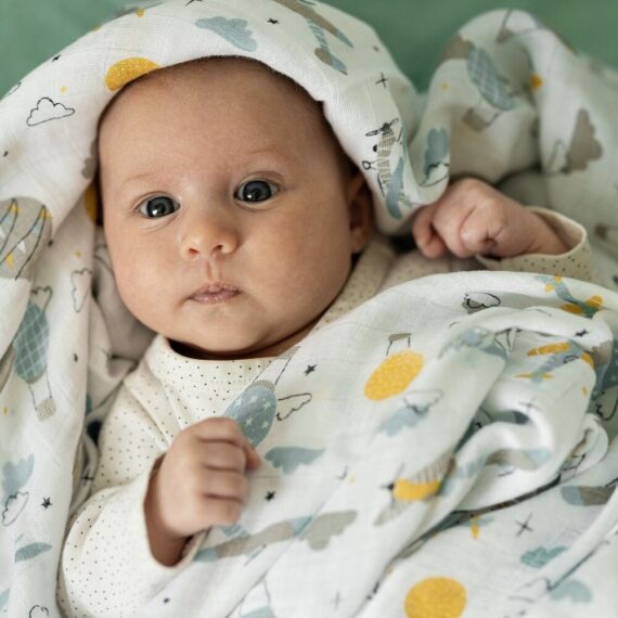 PETITE&MARS Prikrývka bambusová mušelínová 2ks Misty Celestial Planets 120 x 120 cm