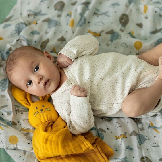 PETITE&MARS Prikrývka bambusová mušelínová 2ks Misty Celestial Planets 120 x 120 cm