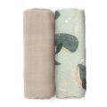 PETITE&MARS Prikrývka bambusová mušelínová 2ks Misty Whale Song 120 x 120 cm
