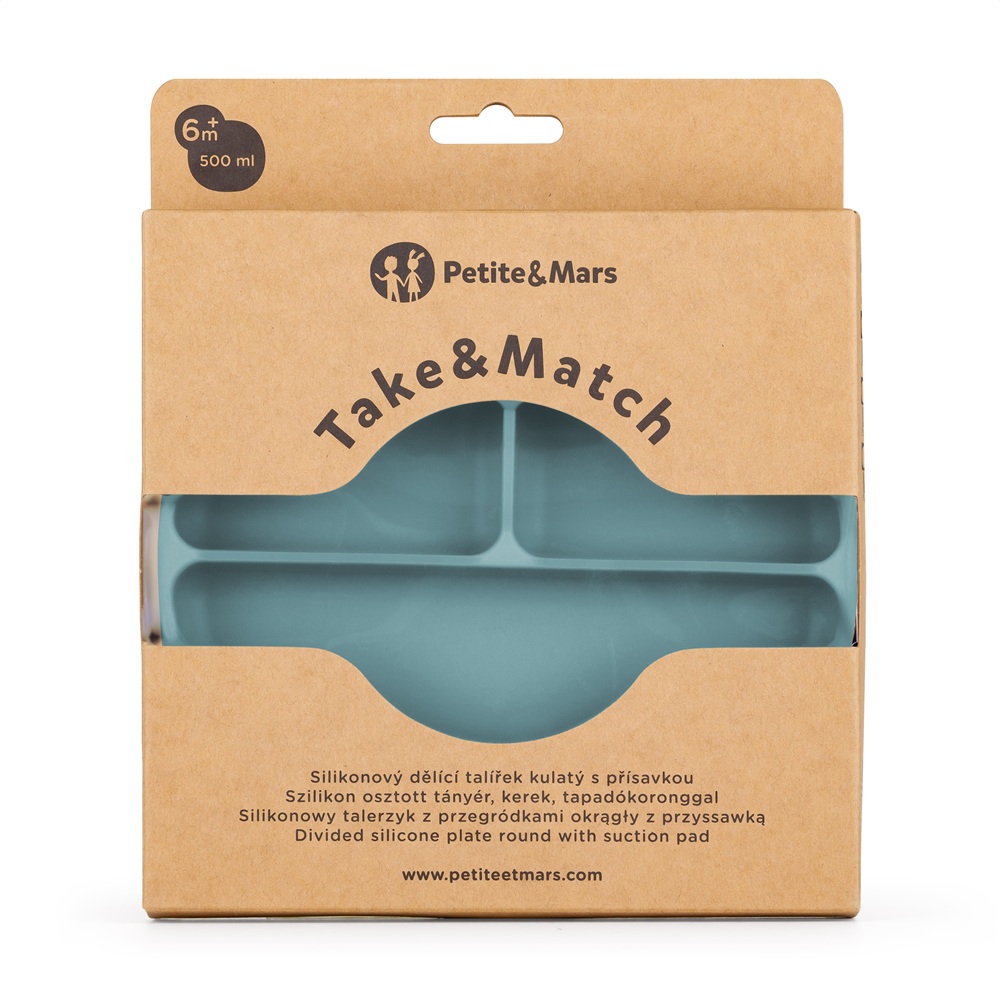 PETITE&MARS Tanierik silikónový deliaci okrúhly Take&Match Frosted Sky 6m+