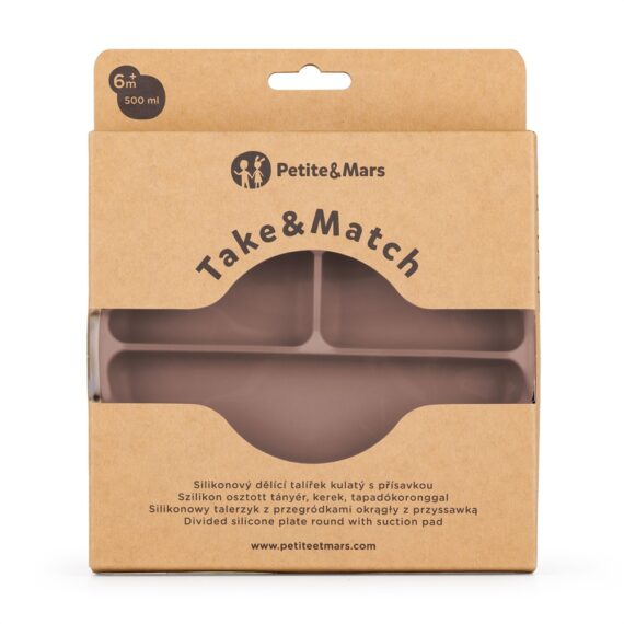 PETITE&MARS Tanierik silikónový deliaci okrúhly Take&Match Velvet Latte 6m+