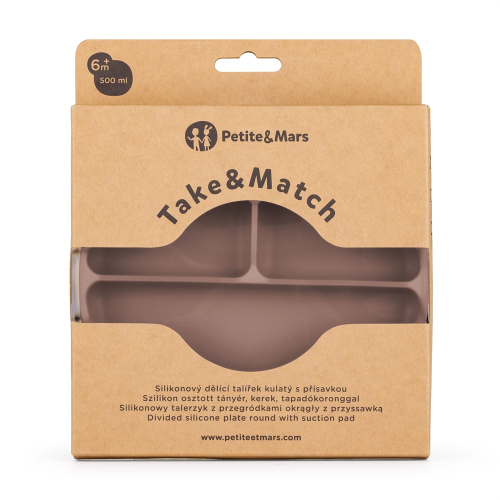 PETITE&MARS Tanierik silikónový deliaci okrúhly Take&Match Velvet Latte 6m+