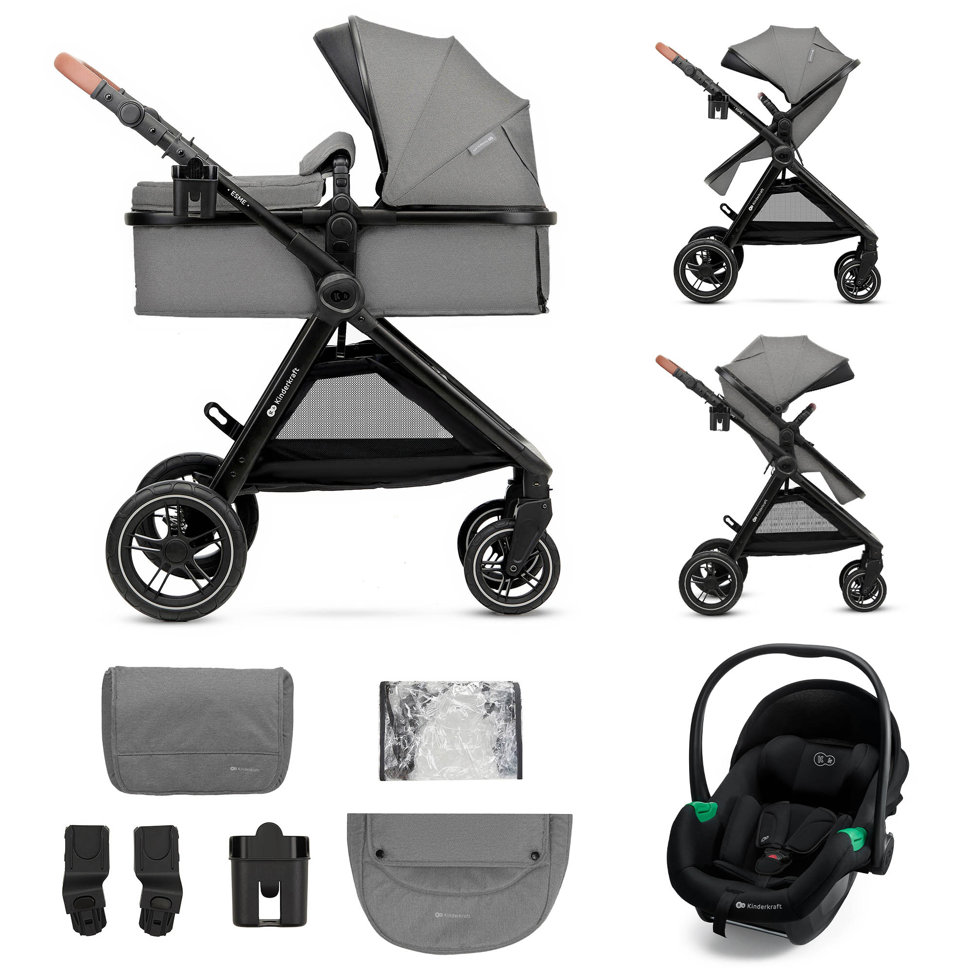 KINDERKRAFT Kočík kombinovaný 3v1 Esme Moonlight Grey