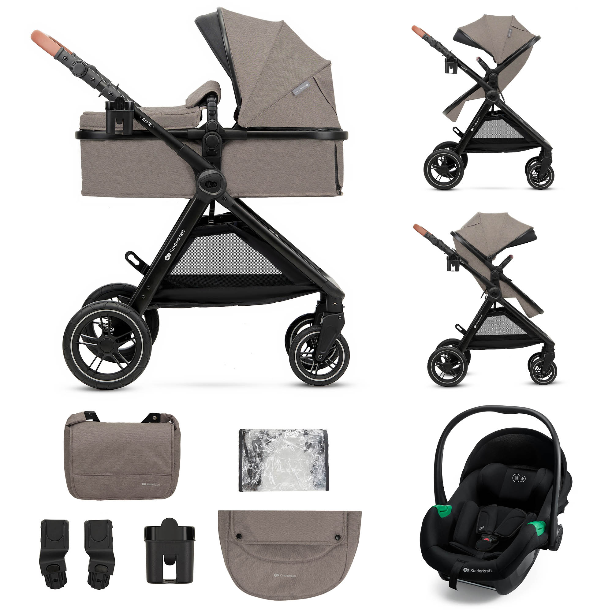 KINDERKRAFT Kočík kombinovaný 3v1 Esme Sand Beige