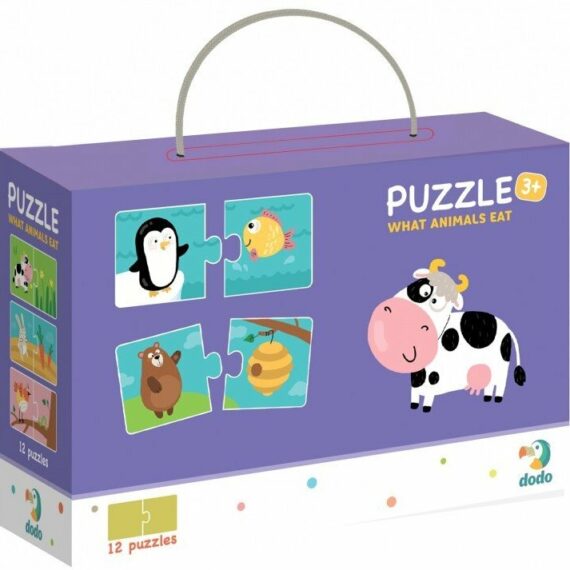 DoDo Puzzle Duo Čo jedia zvieratá 12x2 dieliky