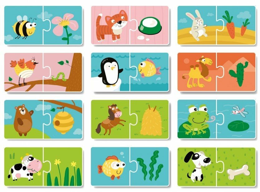 DoDo Puzzle Duo Čo jedia zvieratá 12x2 dieliky