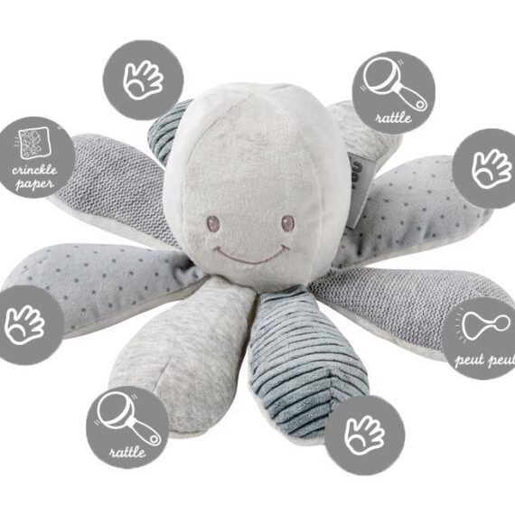 NATTOU Hračka chobotnička edukačná 8 aktivít Lapidou grey