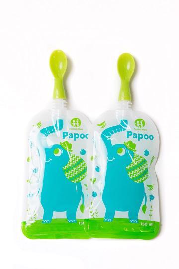 PETITE&MARS Lyžička ku kapsičke Papoo 2 ks zelená