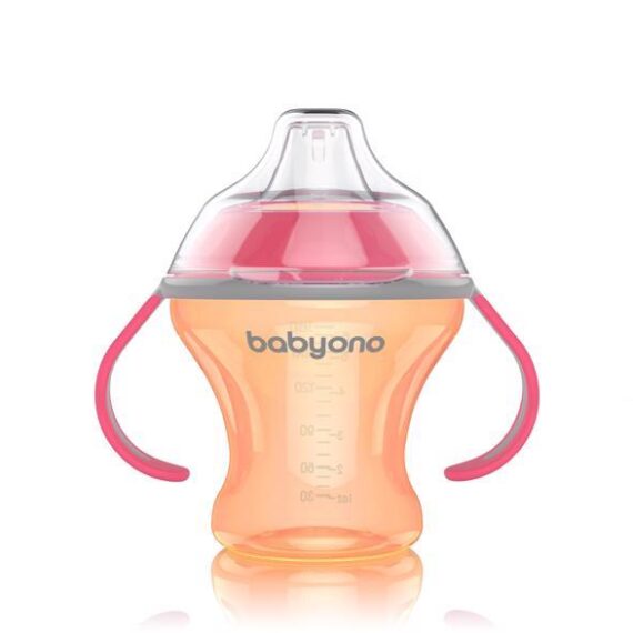 BABYONO Hrnček netečúci s mäkkým náustkom Natural Nursing 180 ml oranžová