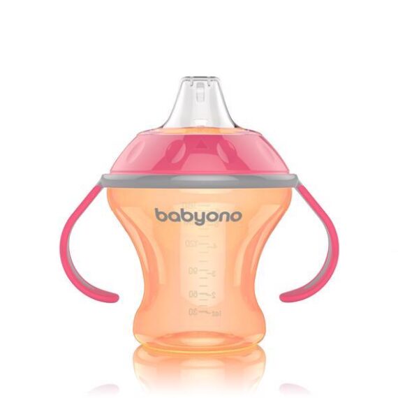 BABYONO Hrnček netečúci s mäkkým náustkom Natural Nursing 180 ml oranžová