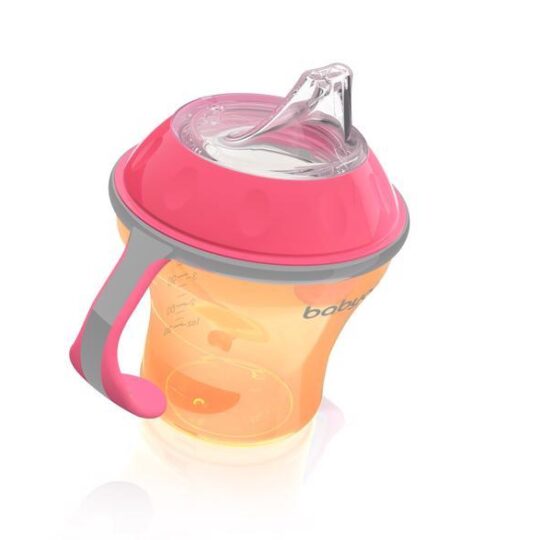 BABYONO Hrnček netečúci s mäkkým náustkom Natural Nursing 180 ml oranžová