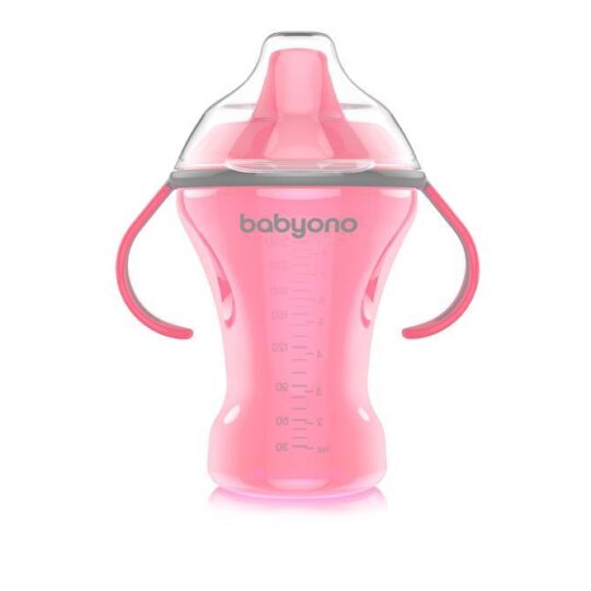 BABYONO Hrnček netečúci s tvrdým náustkom Natural Nursing 260 ml ružová