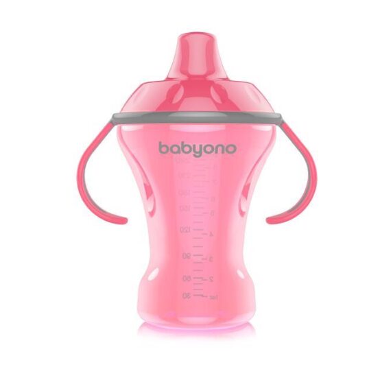 BABYONO Hrnček netečúci s tvrdým náustkom Natural Nursing 260 ml ružová