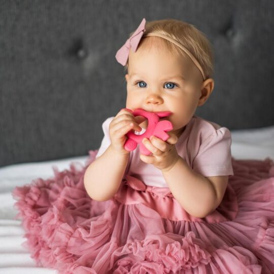 BABYONO Hryzačka silikónová krab Don ružová 6m+