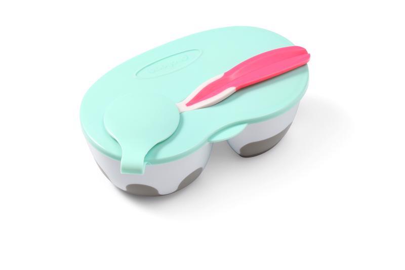 BABYONO Miska 2v1 uzatvárateľná, s lyžičkou 200+150 ml ružová 6m+