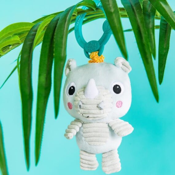 BRIGHT STARTS Hrkálka plyšová na C krúžku Také'n Shake nosorožec 0m+