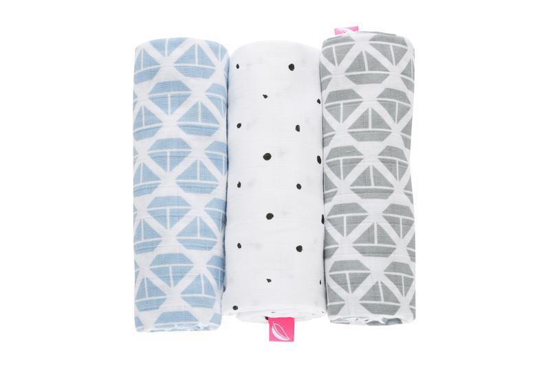 MOTHERHOOD Plienka mušelínová 3ks Blue Boats 70x80cm