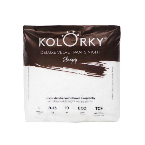 KOLORKY Ekopleny nohavičkové nočné jednorazové Deluxe Velvet Pants, Sleepy, L (8-13 kg) - 19 ks