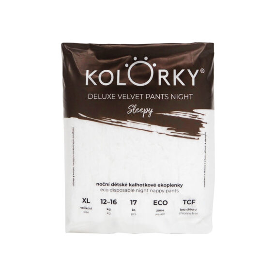 KOLORKY Ekopleny nohavičkové nočné jednorazové Deluxe Velvet Pants, Sleepy, XL (12-16 kg) - 17 ks