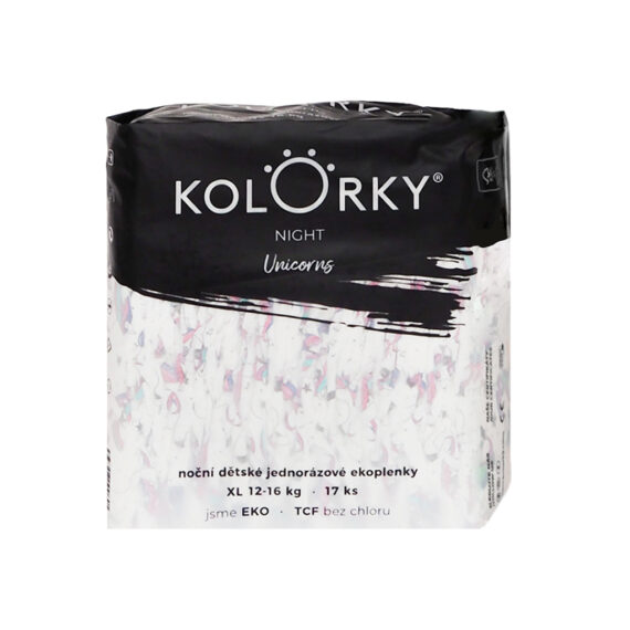 KOLORKY Plienky jednorazové nočné EKO, jednorožce XL (12-16 kg) - 17 ks