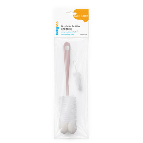 BABYONO Kefa na dojčenské fľaše s mini kefkou Pink